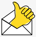 A gold thumbs up coming out of an envelope. A gold thumbs up coming out of an envelope.