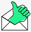 A green thumbs up coming out of an envelope. A green thumbs up coming out of an envelope.